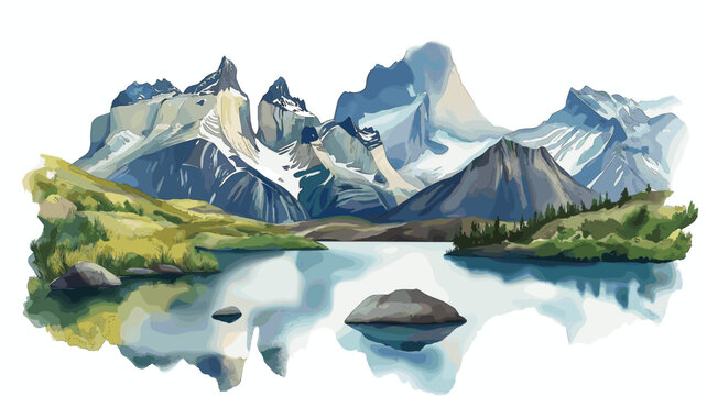 Torres del Paine National Park. Torres del Paine National Park hand drawn watercolor illustration