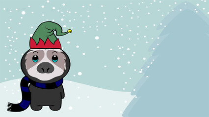 christmas cartoon baby sloth bear background in vector art