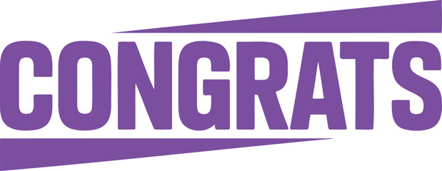 Bold congrats text with purple triangular shapes on transparent background