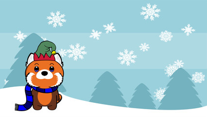 christmas cartoon baby red panda background in vector art