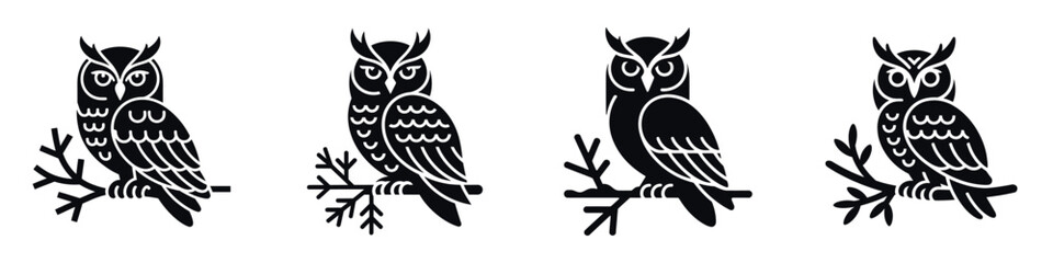 Christmas Owl Silhouette Vector Illustration – Festive Winter Bird Sitting on Branch, Woodland Animal Design for Holiday Decoration, Seasonal Art, and Christmas Nature-Themed Graphic