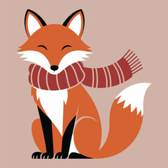 Cute Christmas Fox Vector Illustration – Adorable Winter Animal with Red Scarf, Festive Holiday Woodland Character, Cozy Seasonal Art for Christmas Greeting, Decoration, and Winter Design