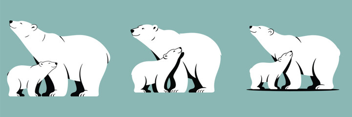 Christmas Polar Bear Family Vector Illustration – Cute Winter Animals, Mother and Cub in Arctic Scene, Festive Wildlife Design for Holiday Greeting, Seasonal Art, and Winter Celebration