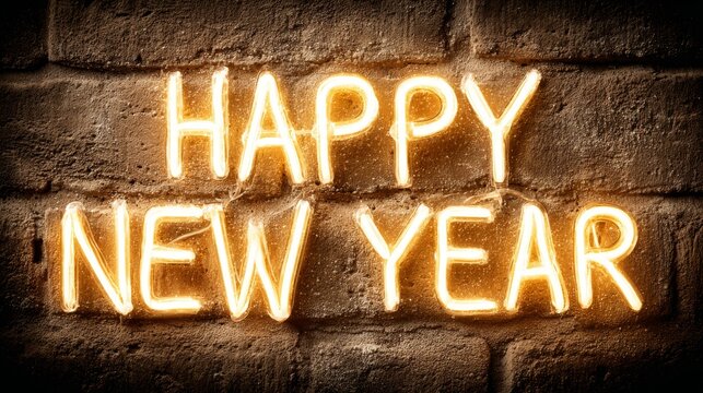 neon light sign HAPPY NEW YEAR, turn of the year, new goals