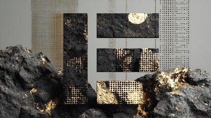 Abstract black and gold stone texture background with geometric shapes and modern art design elements