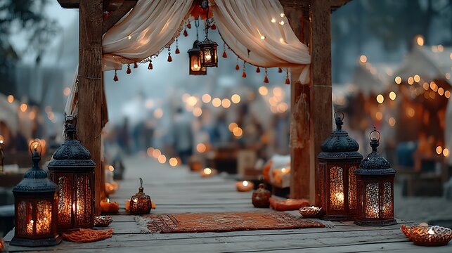 Traditional lantern wedding decor with lights high resolution picture