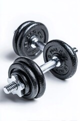 Due pesi  in acciaio, per l'allenamento sportivo, isolati su sfondo bianco trasparente