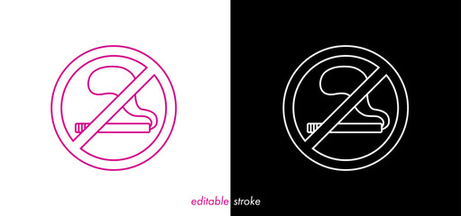 Abstract editable stroke no smoking sign with cigarette vector illustration. Simple smoking prohibited symbol line art design.