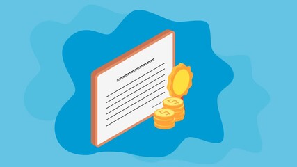 Certificate of Business Platforms 2D Objects Animation Flat Cartoon 4K Video. Badge with Dollar Coin. Transparent Alpha Channel. Animated Icon Template. Editable Transparent Background.