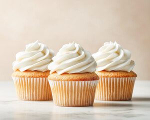 Delicious vanilla cupcakes topped with creamy swirls of frosting