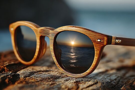 Wooden sunglasses closeup with summer vibes high resolution picture