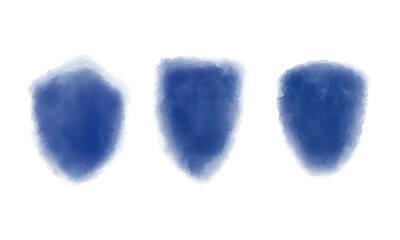 Abstract Blue Watercolor Shield Shape Set PNG, Hand-Painted Protection on transparent background