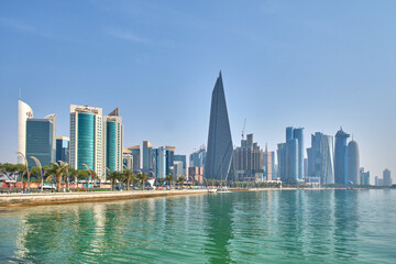 view of skyline in doha, in qatar