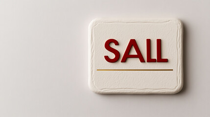 Elegant signage with red letters spelling "SALL" above a delicate gold line, set against a textured cream background. Simple, stylish, and eye-catching design.