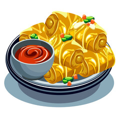 cabbage rolls on a plate with sauce without a background