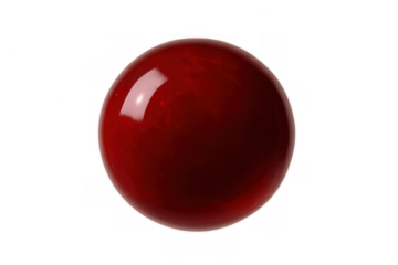 Red glossy sphere reflecting light, abstract geometric shape with shiny surface, isolated on transparent background