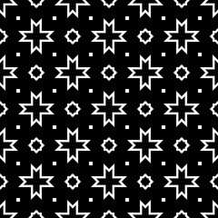 Seamless surface pattern design with Moroccan stars and crosses tiles ornament. Oriental traditional ornamentation with repeated geometric shapes. Ancient mosaic wallpaper. Grid motif. Digital paper.