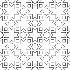 Seamless surface pattern design with Moroccan stars and crosses tiles ornament. Oriental traditional ornamentation with repeated geometric shapes. Ancient mosaic wallpaper. Grid motif. Digital paper.