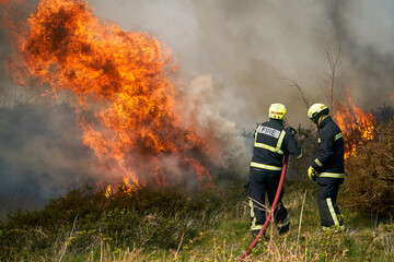 Wildfires fire burning with a lot of smoke, firefighters