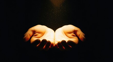 open hands illuminated by soft light in dark setting symbolizing hope and spirituality