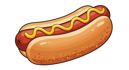 Delicious hot dog with mustard on a soft bun ready to eat.