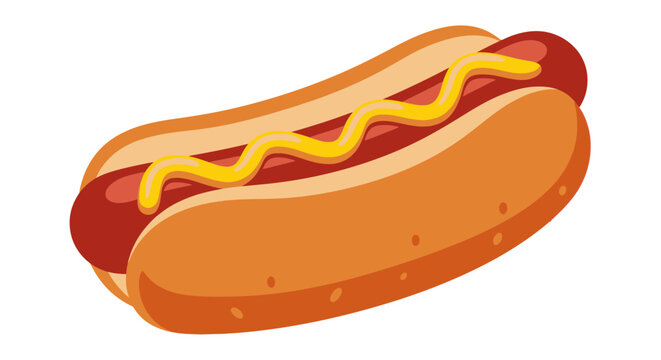 Delicious hot dog with mustard on a toasted bun ready to eat.