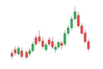 Candlestick chart illustrating financial market trends, stock trading, and investment data with price fluctuations. Transparent background