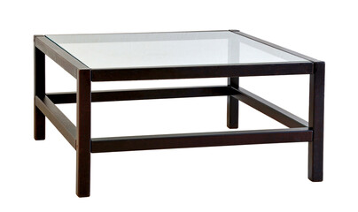 Mesa de centro de madeira e tampo de vidro