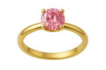 Gold engagement ring featuring a sparkling pink diamond solitaire, symbolizing love and commitment