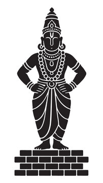 Black silhouette of Lord Vitthal standing on brick platform, traditional Indian devotional vector art