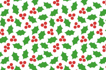Christmas holly and berry seamless pattern. Winter holiday festive design element on transparent background
