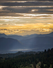 Abstract sunset over Sarajevo with vivid color gradients blending across the sky. A dreamy and atmospheric composition ideal for backgrounds, fine art, and conceptual themes. 