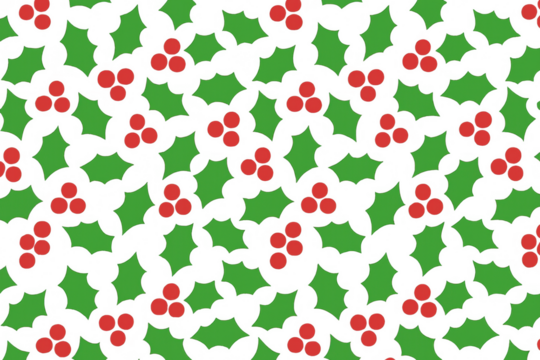 Christmas holly and berry seamless pattern. Winter holiday festive design element on transparent background