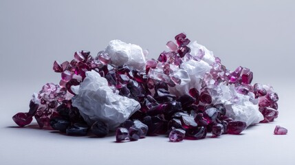Pile of natural minerals and crystals for geology, healing energy or decorative metaphysical product marketing