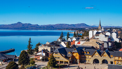 village in the mountains  San Carlos de Bariloche Patagonia Argentina glacial lake Nahuel Huapi, next to the Andes Mountains