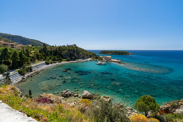 Obraz premium Greece, Mani Peninsula, Laconia, Areopoli - 3 April 2024 - View of the beautiful turquoise sea near Agropoli in Greece