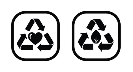 Two rounded square icons depicting heart and leaf recycle symbols