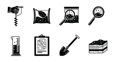 Laboratory equipment for soil analysis and scientific research in black and white