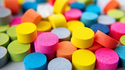 Colorful round candy tablets arranged in closeup for sweet product branding and sugar confectionery photography advertising visual composition