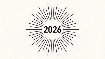 Radiant burst of lines encircles the number 2026, suggesting a future event or milestone.