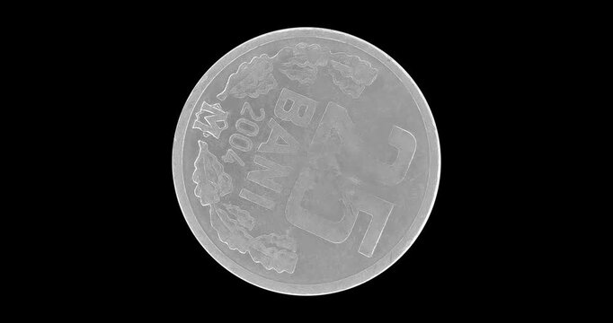 Reverse of Moldova coin 25 bani 2004, isolated in black background. Loopable animation in 4k resolution video