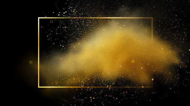 black friday sale banner with golden glitter explosion, black background, bright sparkling gold particles, modern luxury design, elegant festive composition, minimal rectangular fr