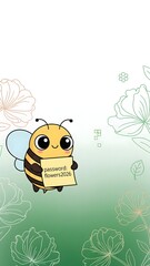 A friendly cartoon bee smiles while holding a sign that reads a fun password. Colorful flowers softly blend into the background, creating a cheerful and lighthearted scene