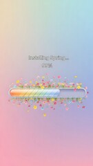 A colorful display shows a progress bar at 99% completion for Installing Spring. Delicate flowers in bloom surround the bar, capturing the essence of seasonal change