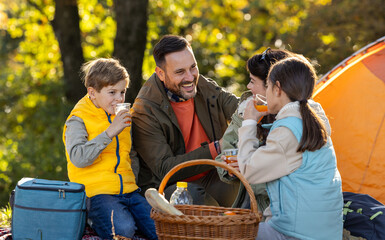 Family enjoys picnic in sunny park