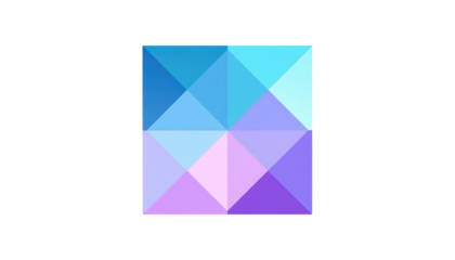 Geometrical pattern of triangles with blue, pink, and purple hues on a black background