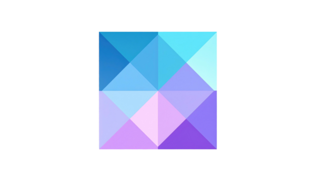 Geometrical pattern of triangles with blue, pink, and purple hues on a black background