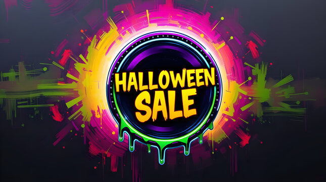 Halloween sale poster featuring vibrant colors on dark background for seasonal promotions