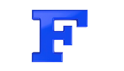 Gleaming, royal blue letter "F" with rounded edges, isolated against a stark black background