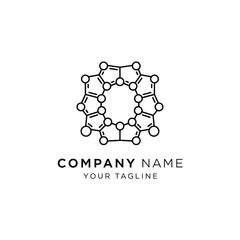 Abstract molecular structure logo design with company name placeholder.
